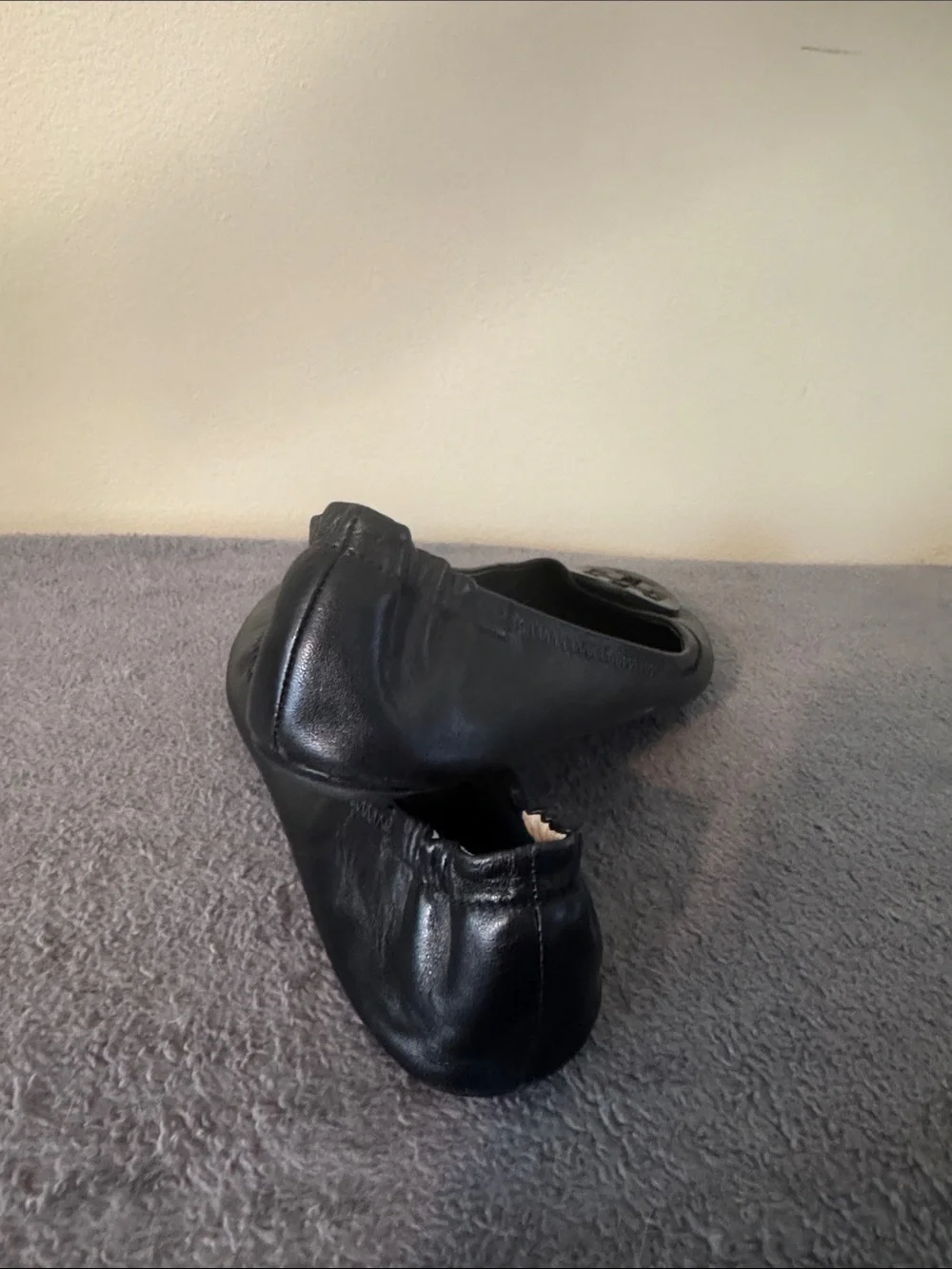 Tory Burch Black Leather Logo Ballet Flats